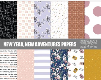 New year new adventures digital scrapbooking papers, New year printable papers, New year digital craft papers, Printable New year papers