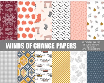 Winds of Change digital paper pack, Autumn papers, Fall digital scrapbook paper, Autumn pattern paper, Printable autumn scrapbook paper