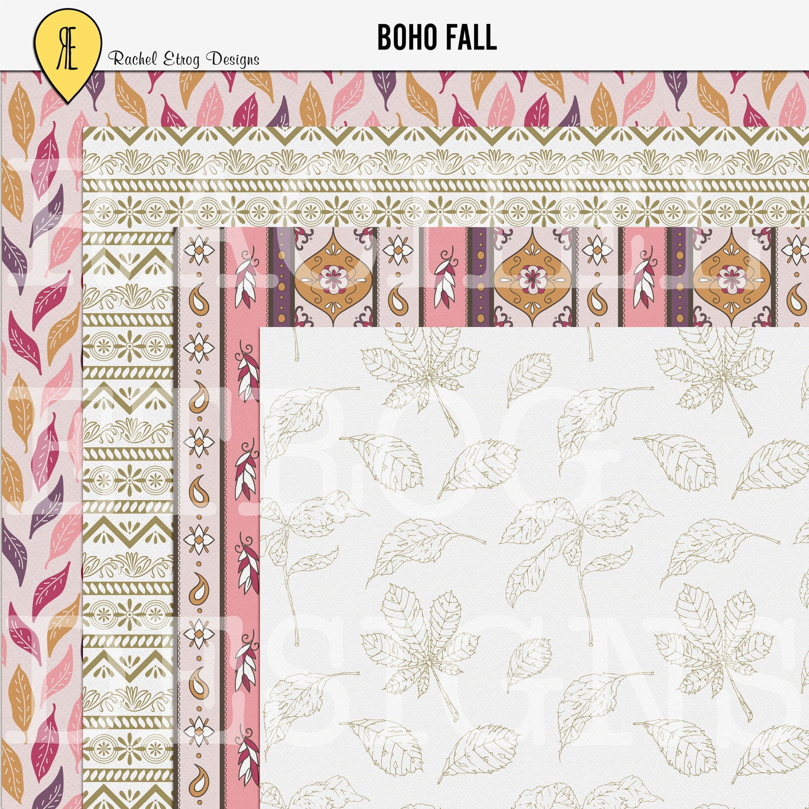 Boho Fall Digital Scrapbooking Kit Autumn Embellishments Etsy