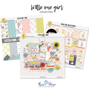 Collection numérique petite fille, kit de scrapbooking numérique bébé fille, cartes jalons imprimables bébé fille, papiers imprimables bébé fille