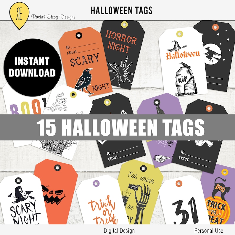 Halloween Digital Gift Tags, Halloween Printable Gift Tags, Printable