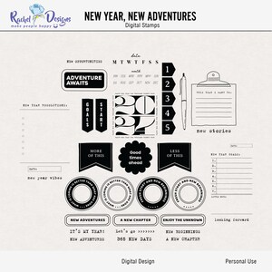 New year new adventures digital stamps and brushes, Digital new year craft stamps, Digital cliparts, Document photoshop stamps brushs