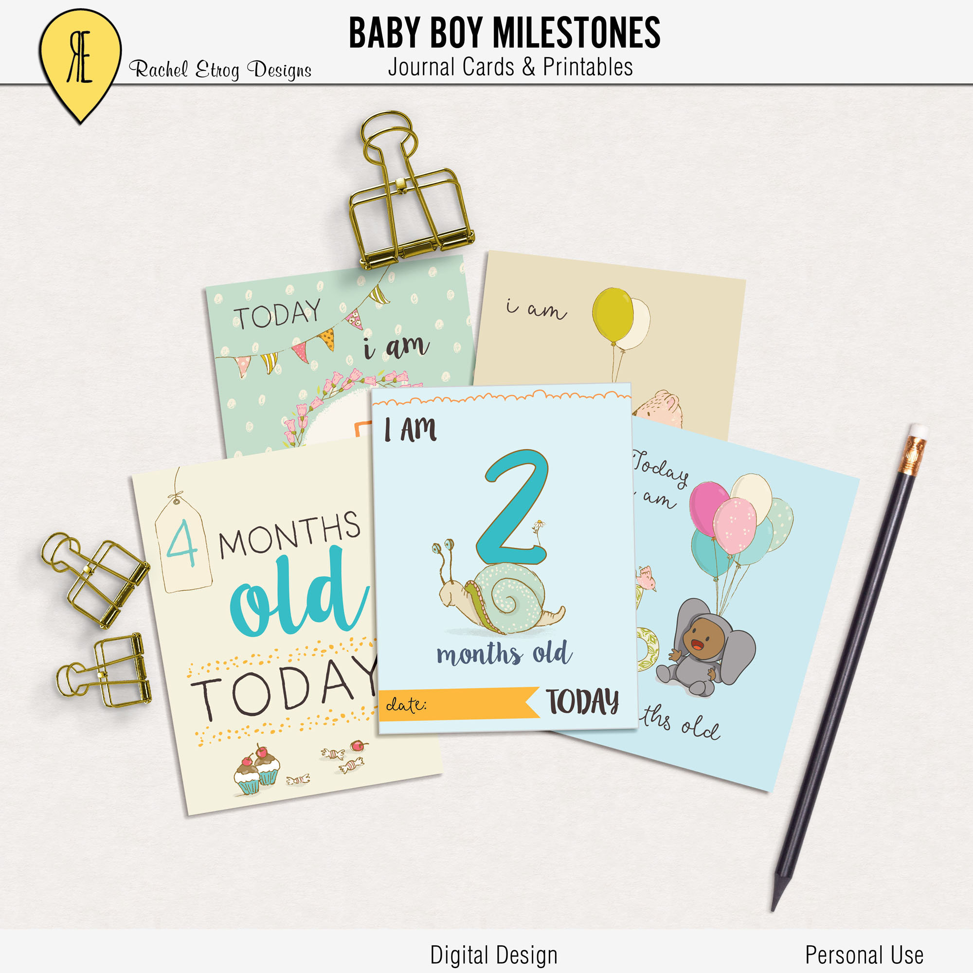 Baby Boy Printable Milestone Project Life Cards, Baby Boy Journal Cards ...