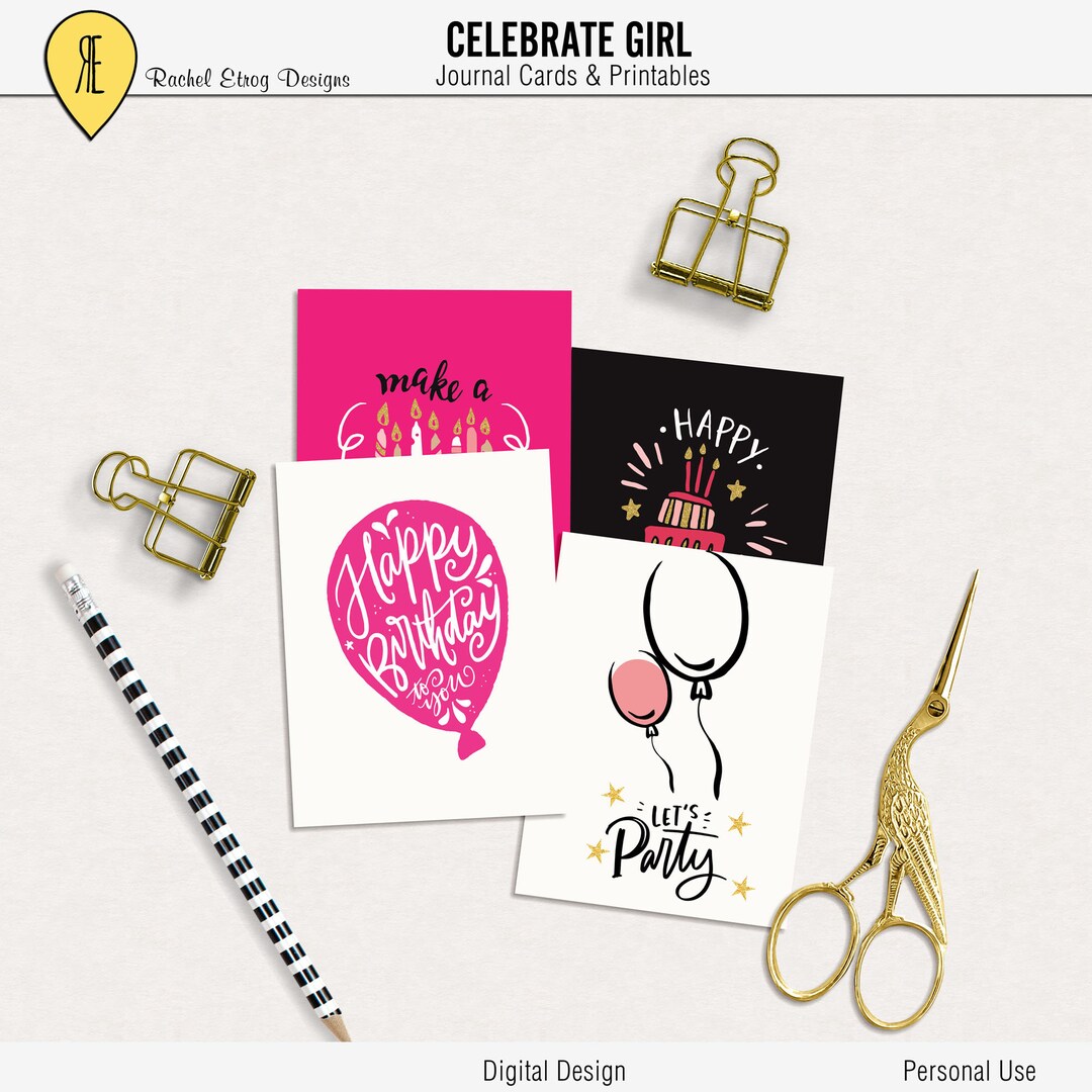 Printable Birthday Girl Journal Cards, Digital Journal Cards, Project ...