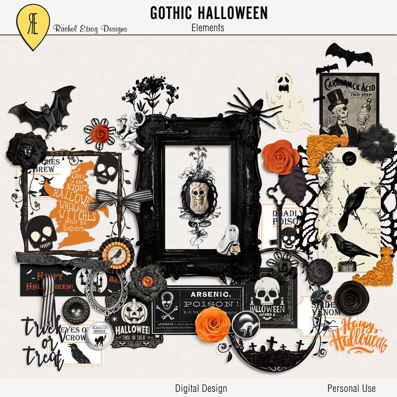 Gothic Halloween Digital Scrapbooking Kit Halloween Etsy Israel