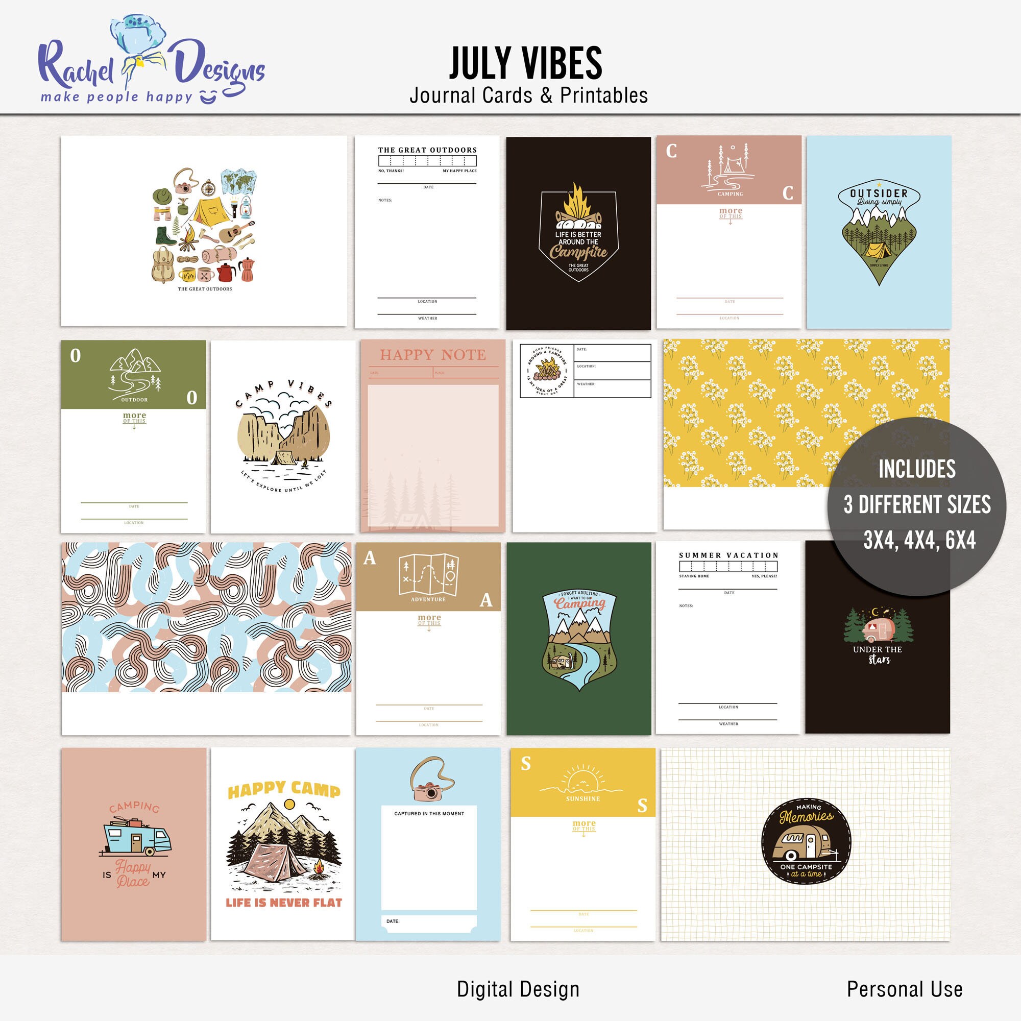 Printable Digital Journal Cards, Digital Pocket Cards, Project Life