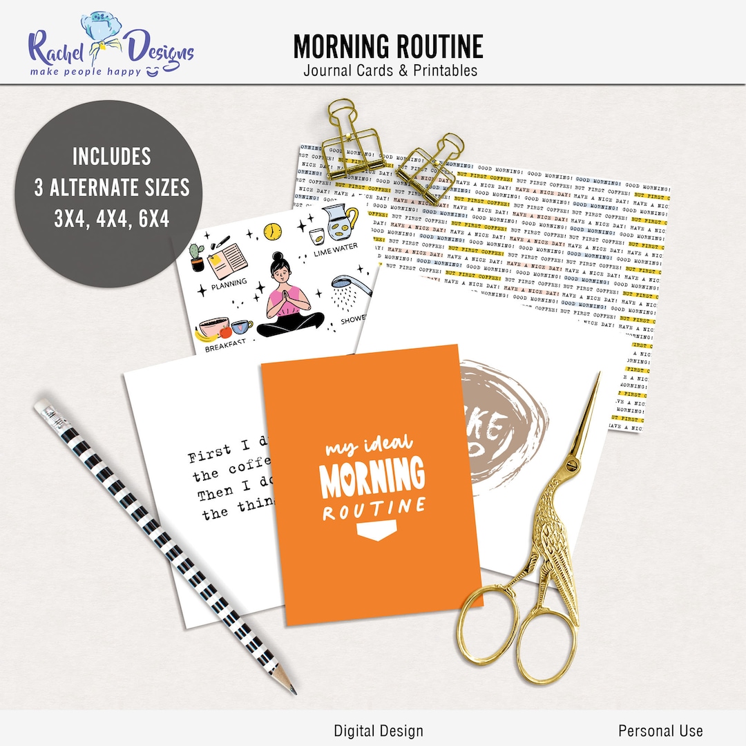Morning Routine Digital Journal Cards, Printable Everyday Pocket Cards ...