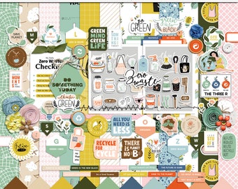 Zero Waste digitales Scrapbooking Kit, Digitale Ökologie Themen-Mix-Medienelemente, druckbares Öko-Themenpapier, druckbare digitale Papiere