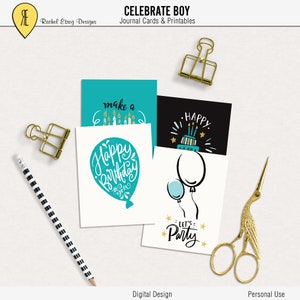 Printable birthday boy journal cards, Digital journal cards, Project life printables, Digital Project life, Birthday boy journaling cards image 1