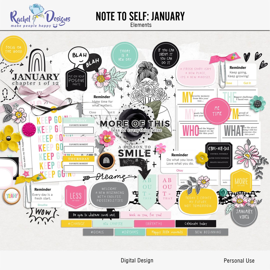 January Note Template Note to Self January Digital Scrapbooking Elements, January Printable ...