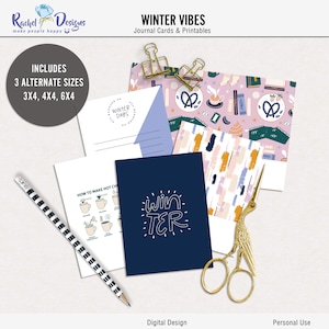 Winter vibes digital journal cards, Printable pocket cards, Winter printable project life, Digital winter memory keeping printable cards