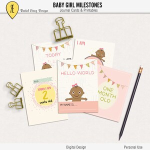 Cartes de vie imprimables pour bébé fille, Cartes de journal bébé fille, Cartes d'étapes numériques pour bébé fille et Cartes d'étapes pour bébé fille