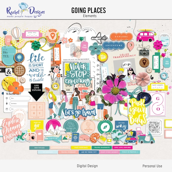 Going Places Digital Scrapbooking Kit, Digital Travel Elements and Papers,  Travel Printable Patterns, Travel Digital Mix Media Elements -   Singapore