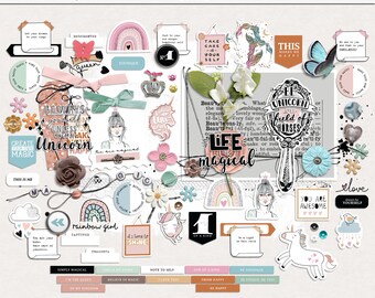 Sii unico, sii tu elementi di scrapbooking digitale, elementi di scrapbooking stampabili, elementi multimediali mix di amore per te stesso, elementi femminili moderni