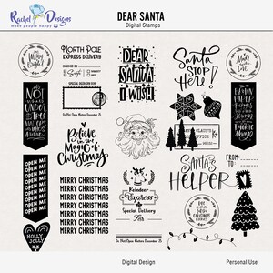 親愛なるサンタのデジタルスタンプとブラシ、デジタルクリスマスクラフトスタンプ、デジタルクリスマスクリップアート、クリスマスフォトショップスタンプブラシ