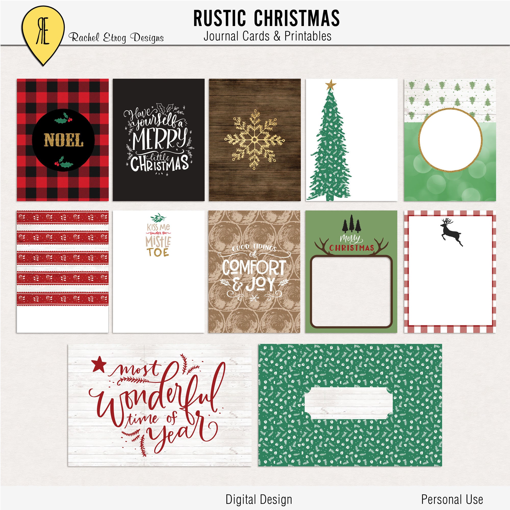printable-rustic-christmas-journal-cards-digital-journal-cards-rustic-christmas-project-life-printables-journal-cards-christmas-printable-etsy