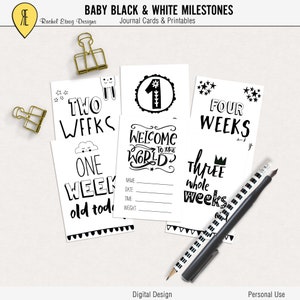 Cartes de journal imprimables jalons bébé, cartes jalons bébé noir et blanc, cartes jalons bébé numériques et cartes à téléchargement instantané bébé