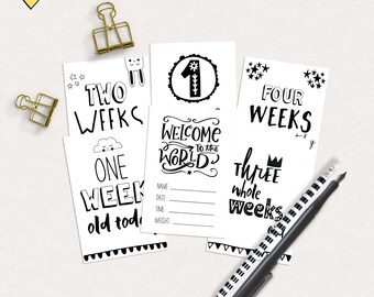 Baby milestones printable journal cards, Baby black and white milestone cards, Digital baby milestones cards, Baby instant download cards