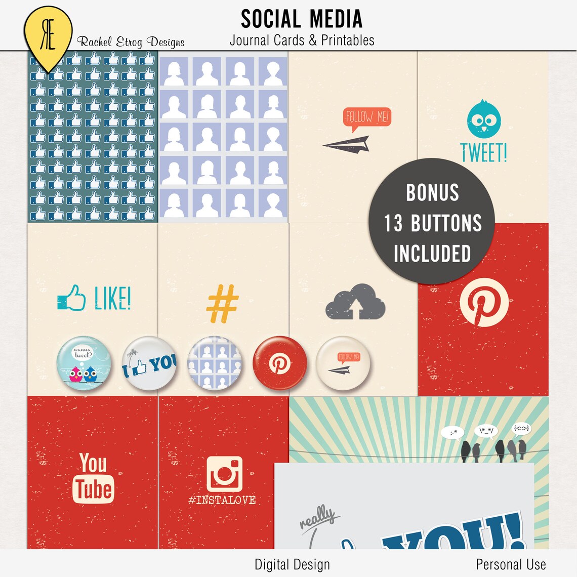 Social Media Journal Cards Instant Download Printable Etsy