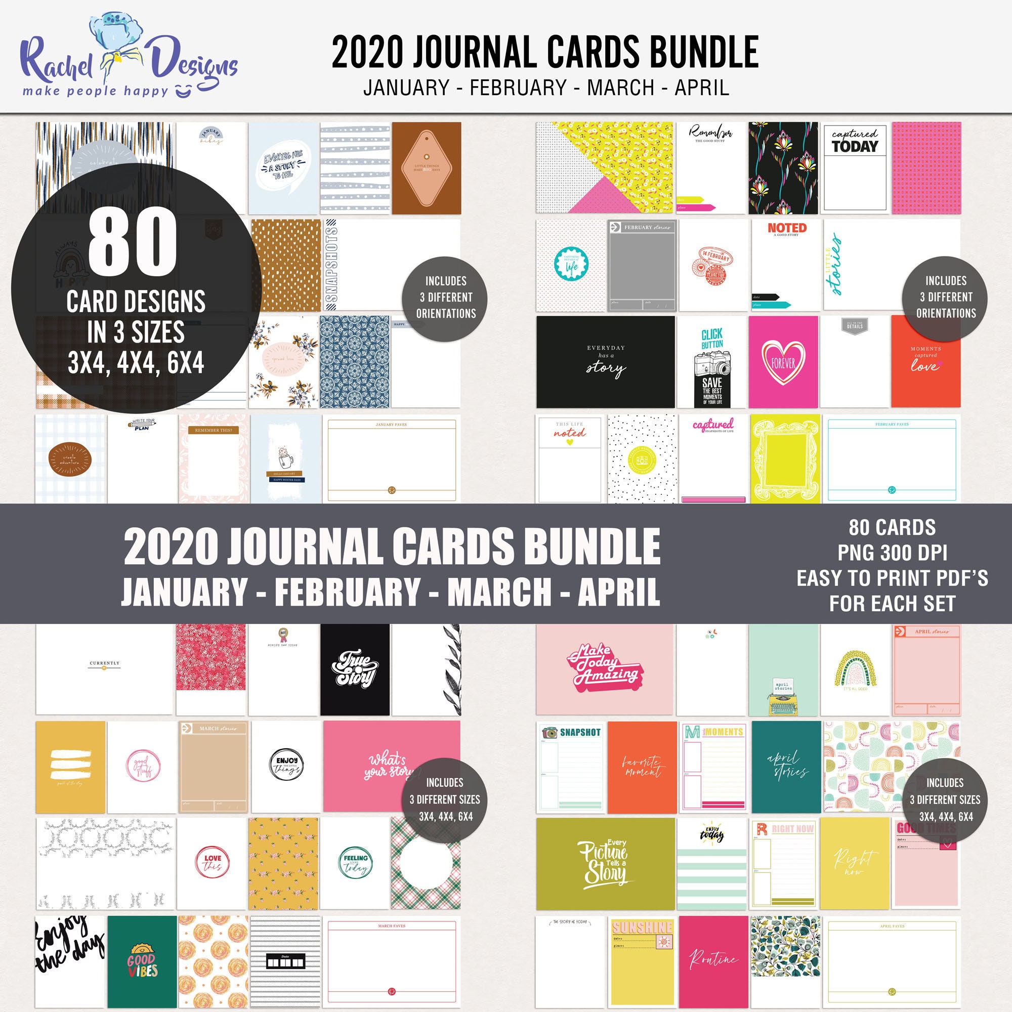 Printable Digital Journal Cards, Digital Pocket Cards, Project Life