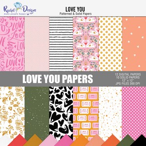 Love you digital scrapbooking paper pack, Printable love digital paper, Valentine craft paper, Valentine&#39;s scrapbook digital papers