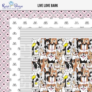 Live Love Bark digital paper pack, Dogs digital craft papers, Digital scrapbooking paper pack, Pets printable craft papers, Dogs DIY papers image 2