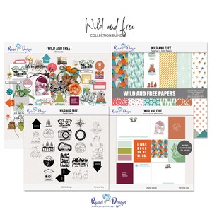 Wilde en gratis digitale plakboekcollectie, boho digitale elementen en papieren, reiskaarten, digitale illustraties en penselen, boho-hybride