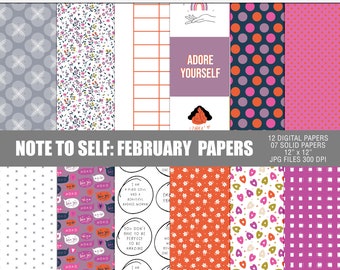 Paquet de papier numérique de février, papiers créatifs numériques pour la Saint-Valentin, paquet de papier de scrapbooking numérique, papiers imprimables de la Saint-Valentin