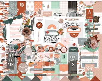 Autumn stories digital scrapbooking kit, Autumn digital scrapbook elements, Autumn digital papers, Autumn printable elements, Fall hybrid