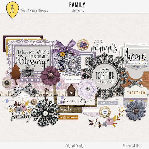 Digital scrapbooking kits Family, Digital family elements, Family scrapbook  embellishment, Family scrapbook kit, Instant download