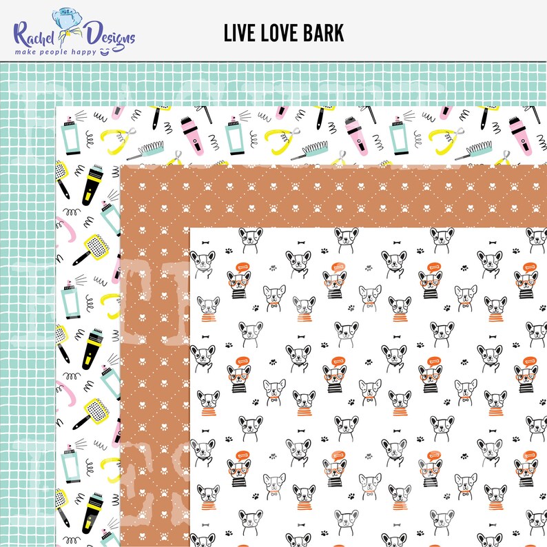 Live Love Bark digital paper pack, Dogs digital craft papers, Digital scrapbooking paper pack, Pets printable craft papers, Dogs DIY papers image 3