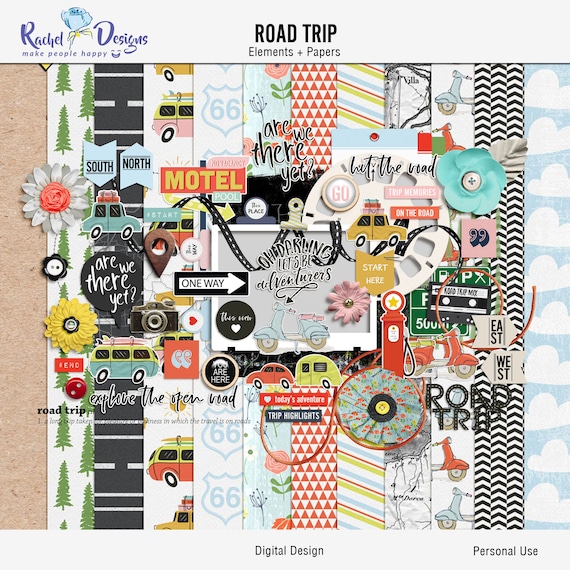 Road Trip Digital Scrapbooking Kit, Travel Scrapbooking Elements, Mix  Scrapbooking Elements, Road Trip Digital Pack, Travel Digital Pack 