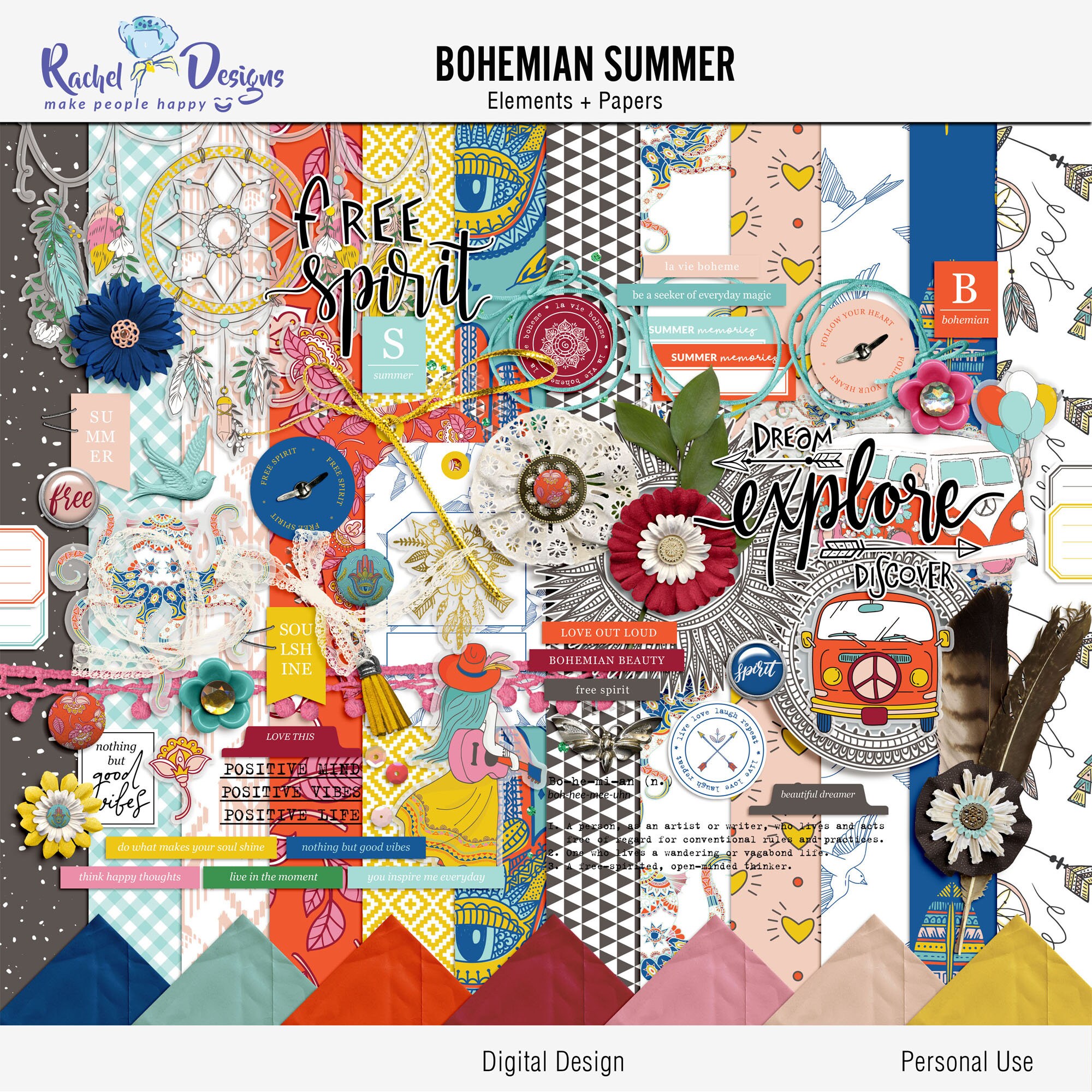 Bohemian Summer Scrapbooking Kit Digital Boho | Etsy