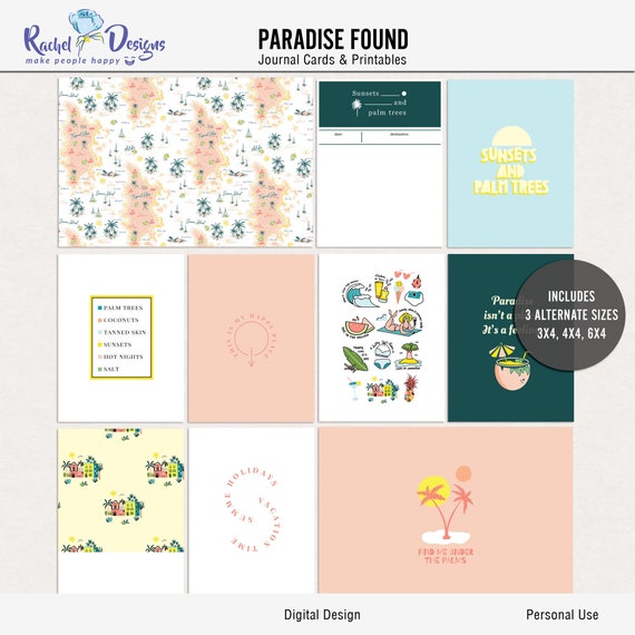 Paradise Found Digital Journal Cards. Printable Tropical Pocket