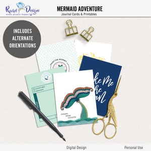 Cartes de journal imprimables Mermaid Adventure, cartes imprimables de poche sirène, cartes de vie de projet numériques sirène, cartes de journal numériques de mer