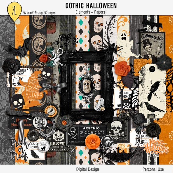 Download Gothic Halloween Digital Scrapbooking Kit Halloween Etsy