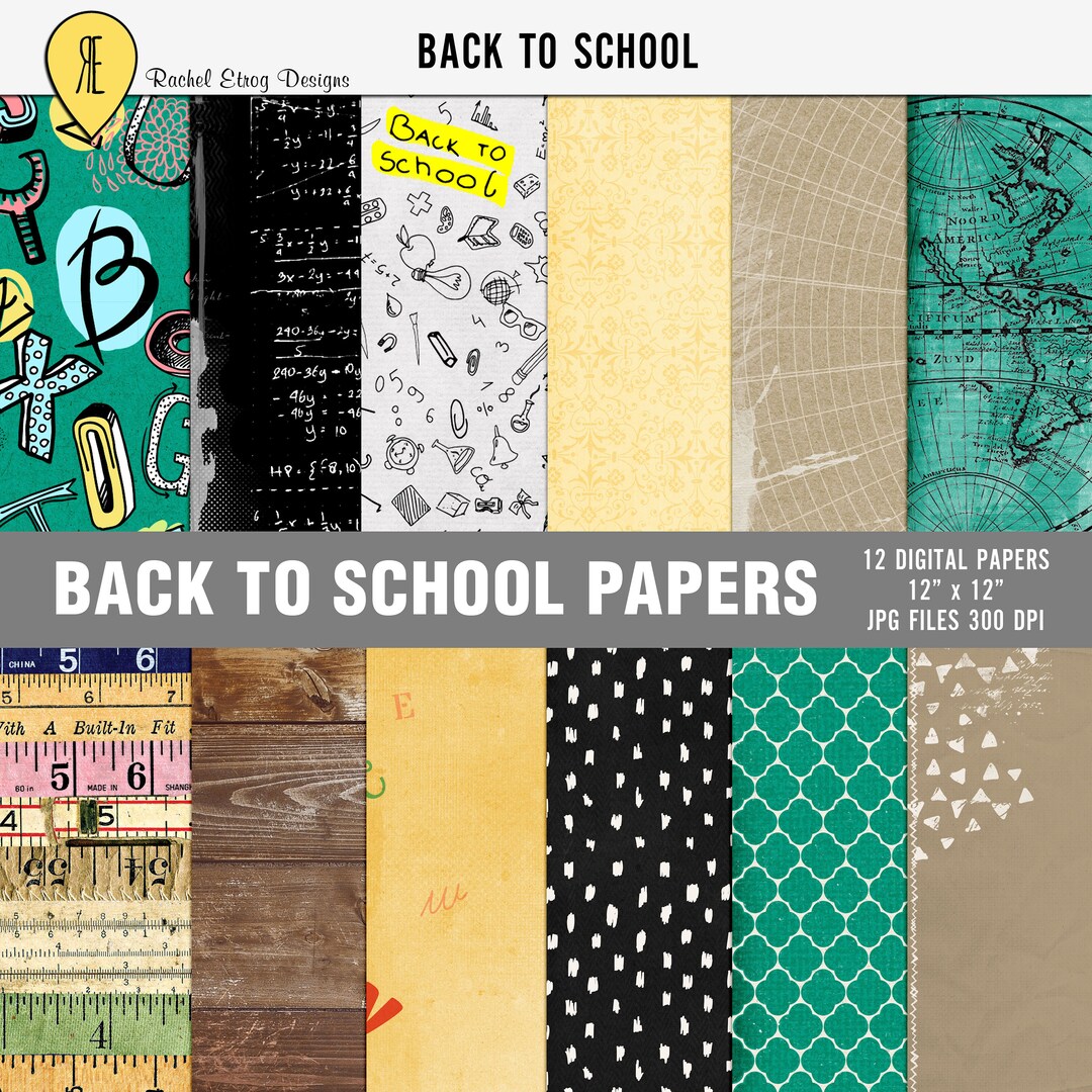 Back to School Digital Paper, Digital Scrapbooking Paper Pack, Back to ...