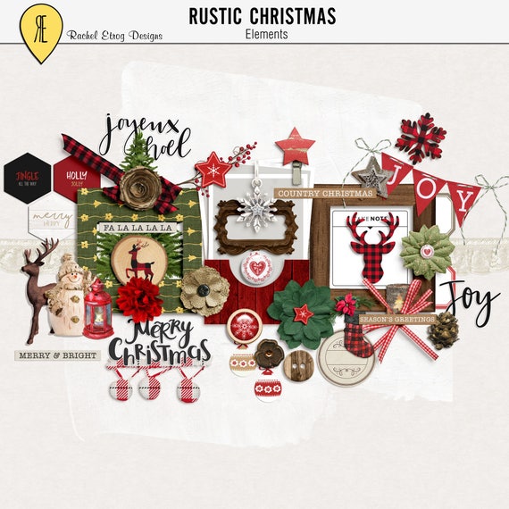 Digital Scrapbooking Kits Christmas, Digital Rustic Christmas Elements,  Christmas Scrapbook Embellishment, Rustic Christmas Scrapbook Kit 