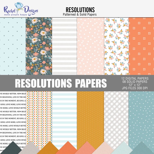 Resolutions digital scrapbooking papers, New year printable papers, All about me digital craft papers, Printable resolutions craft papers