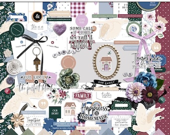 Jesteśmy rodzinnym zestawem do cyfrowego scrapbookingu, elementami rodzinnego cyfrowego scrapbookingu, cyfrowymi papierami domowymi, elementami do druku rodzinnego, hybrydowymi elementami rodzinnymi