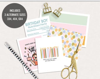 Hip hip hooray digital journal cards, Birthday digital journal cards, Printable birthday journal cards, Printable b-day project life cards