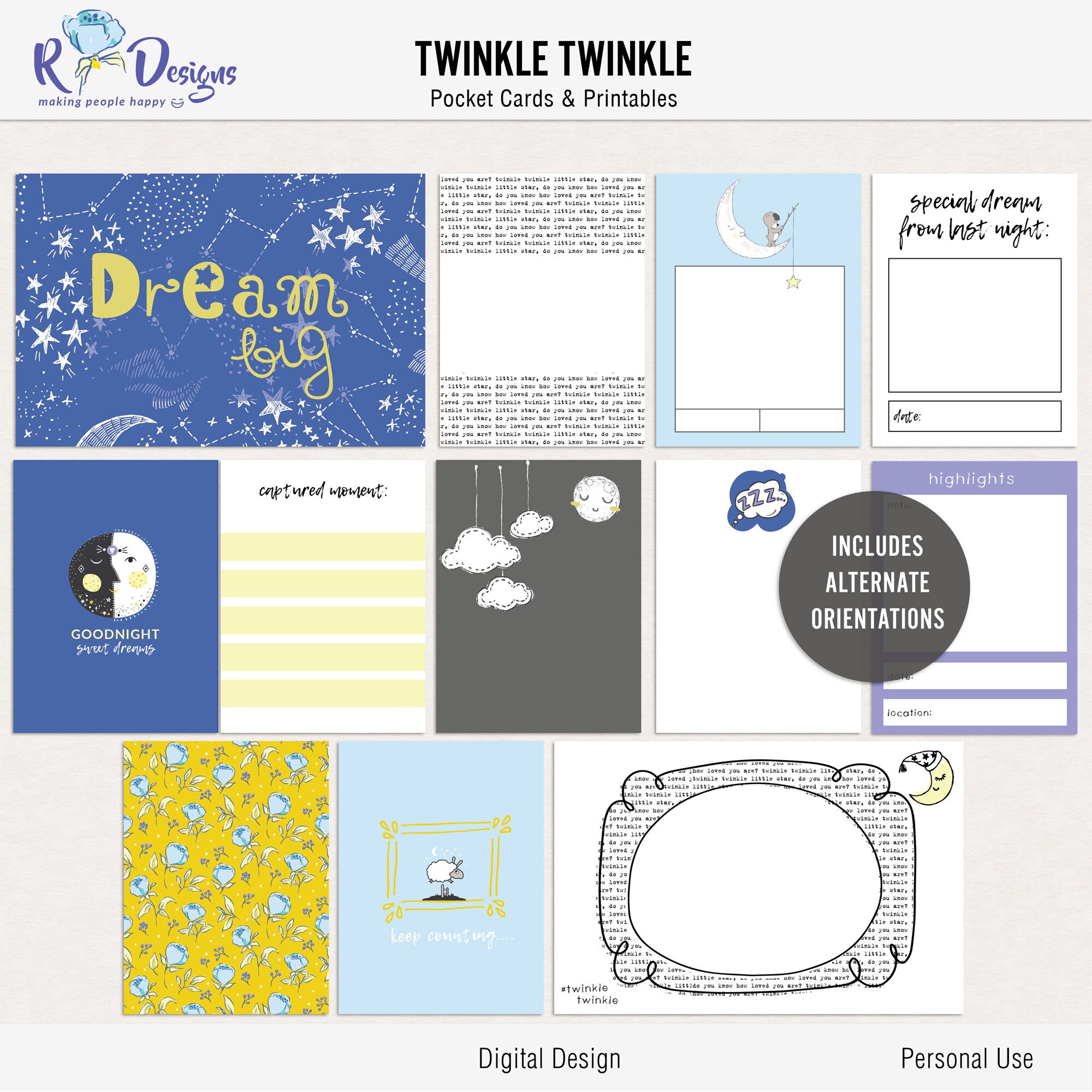 Printable Twinkle Twinkle Digital Journal Cards, Kids Printable Cards ...