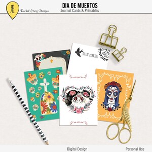 Dia De Muertos Journalkarten, Tag der Toten Projektlebenskarten, digitale Journalkarten, Sofortiger Download, Dia De Muertos druckbare Karten