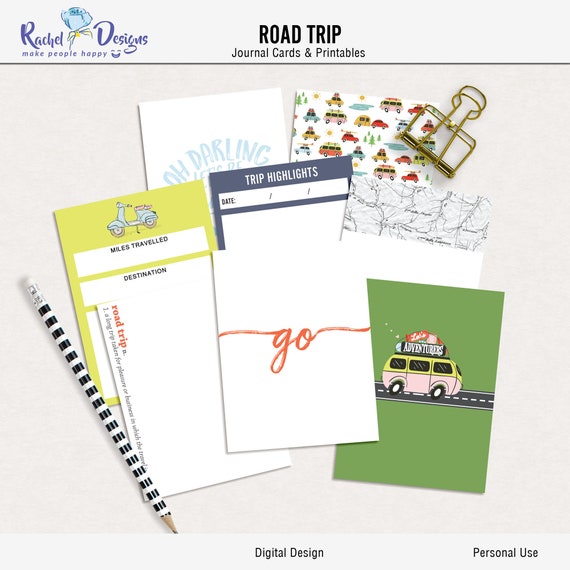 Road Trip digital Journal Cards, Road trip Printable cards, Adventure digital project life printable, Adventure printable card, Travel cards