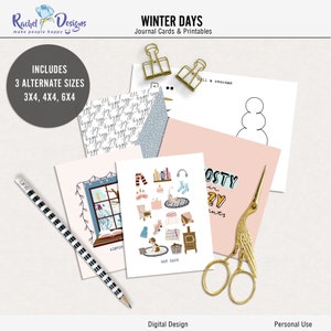 Winter days digital journal cards, Printable pocket cards, Winter printable project life, Digital winter memory keeping printable cards