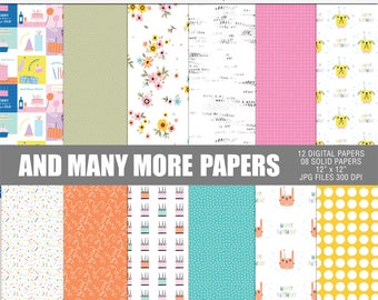 And many more digital scrapbook paper, Birthday printable decor papers, Birthday scrapbooking papers, Colorful birthday digital paper pack