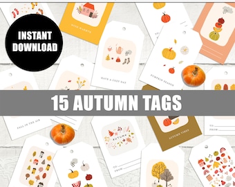 Autumn printable gift tags, Digital modern autumn gift tags, Digital autumn DIY tags, Printable modern fall gift tags, Autumn decor tags