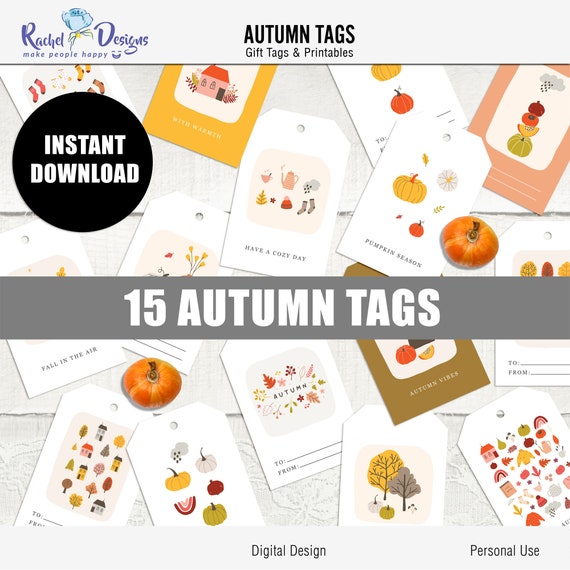 Autumn printable gift tags, Digital modern autumn gift tags, Digital autumn DIY tags, Printable modern fall gift tags, Autumn decor tags