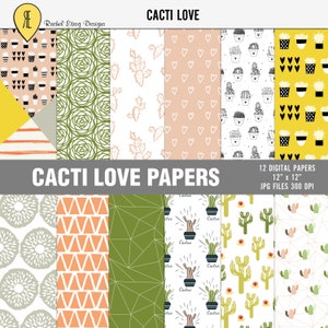 Papeles de scrapbooking digital de cactus, paquete de papel digital de álbum de recortes suculento, patrones digitales de cactus, papeles digitales de suculentas y cactus