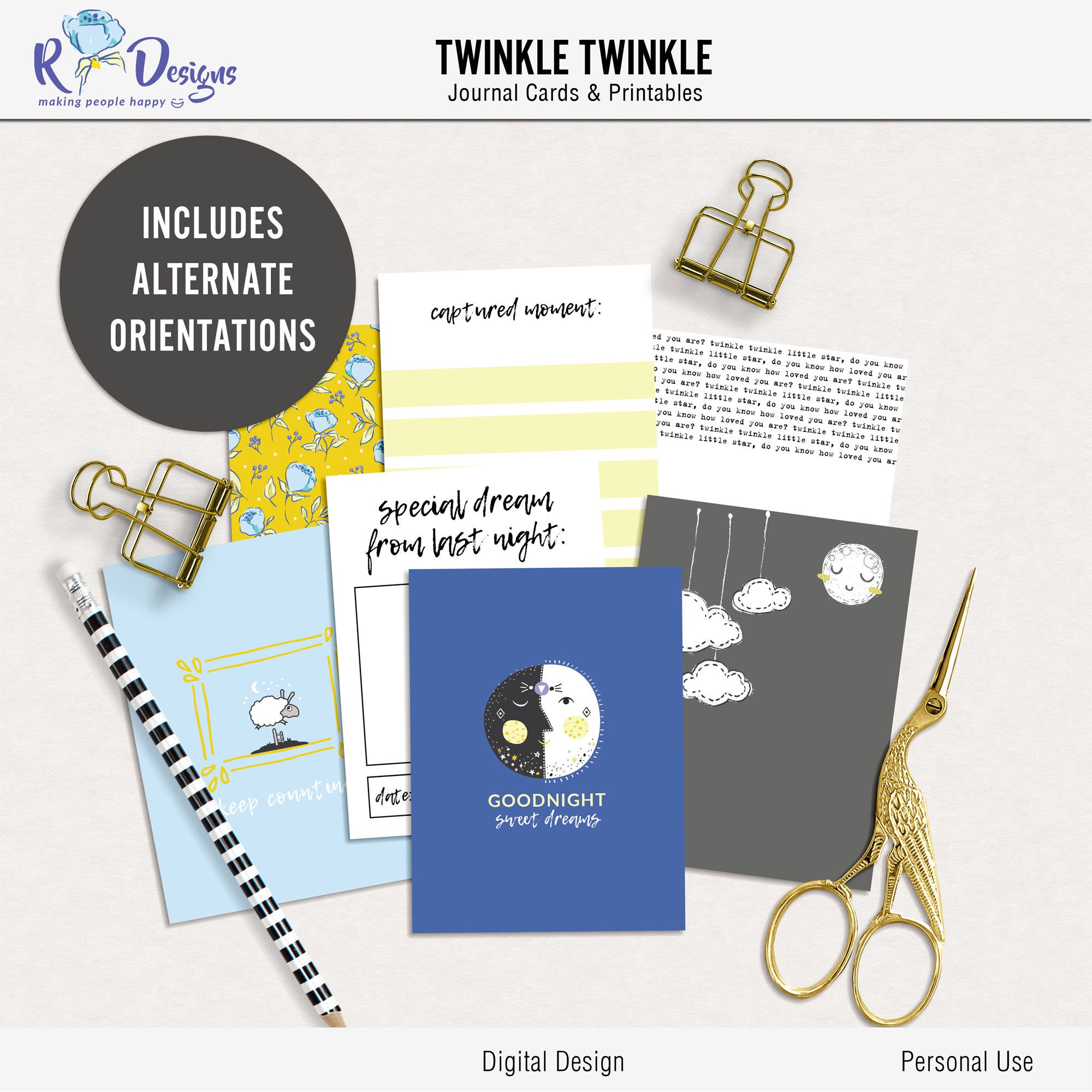 Printable Twinkle Twinkle Digital Journal Cards, Kids Printable Cards ...